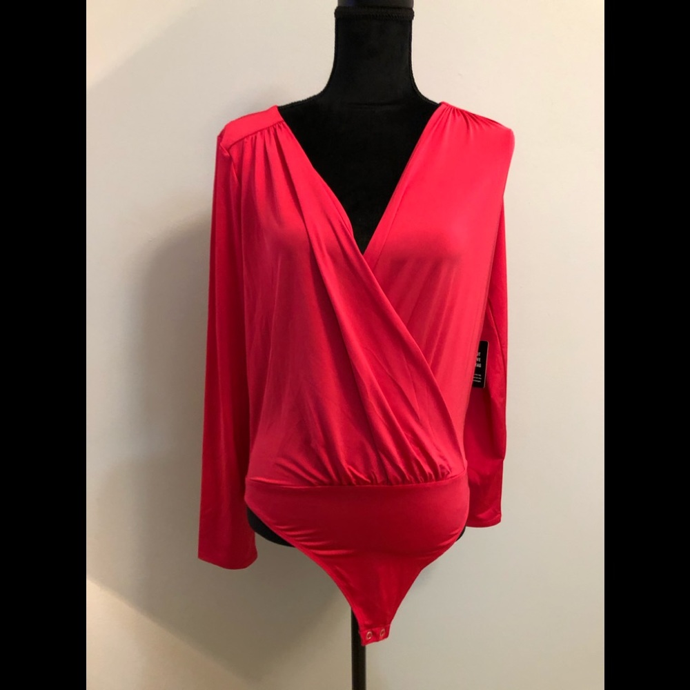 NWT EXPRESS HOT PINK THONG LONG SLEEVE BODYSUIT